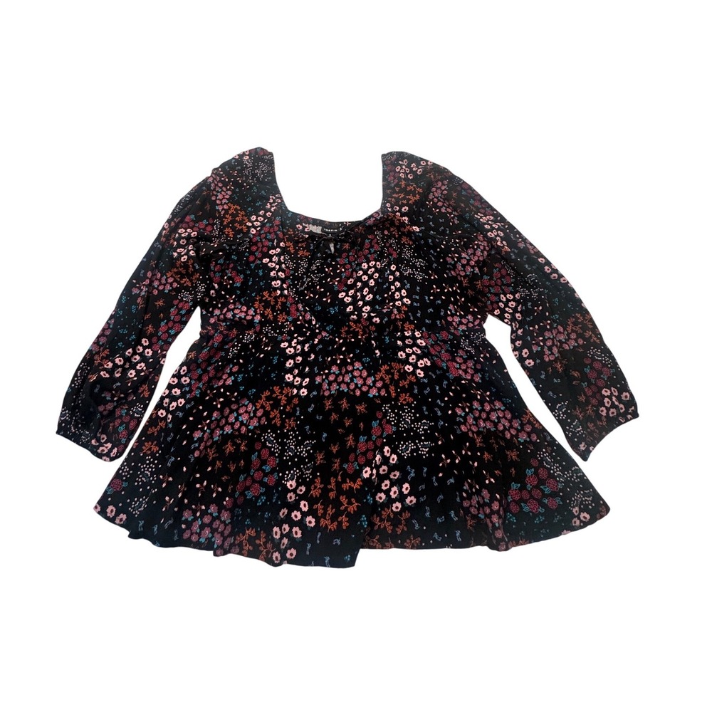 Torrid Black Floral Babydoll Peplum Top Plus Size 3 Fairycore Romantic Coquette